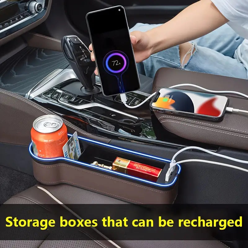 Car Seat Gap Filler Storage Box, Sundries Organizer Box With Atmosphere Light